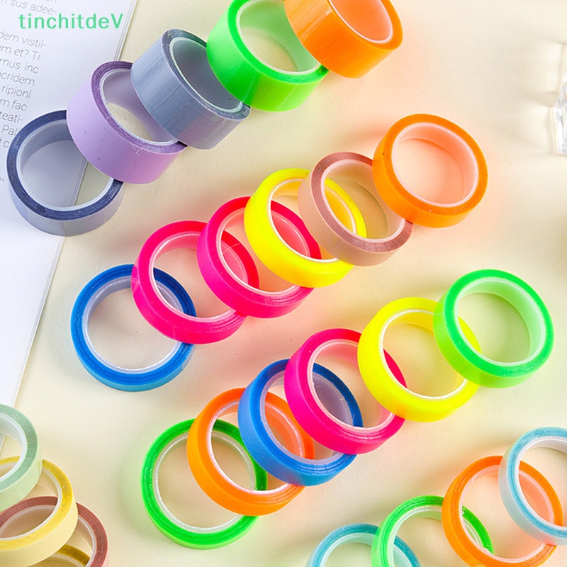 [TinchitdeV] Cuộn 5 Cuộn Nhãn Dán Giấy Ghi Chú Màu Dạ Quang Trong Suốt 5m Làm Quà Tặng Cho Học Sinh / Văn Phòng
