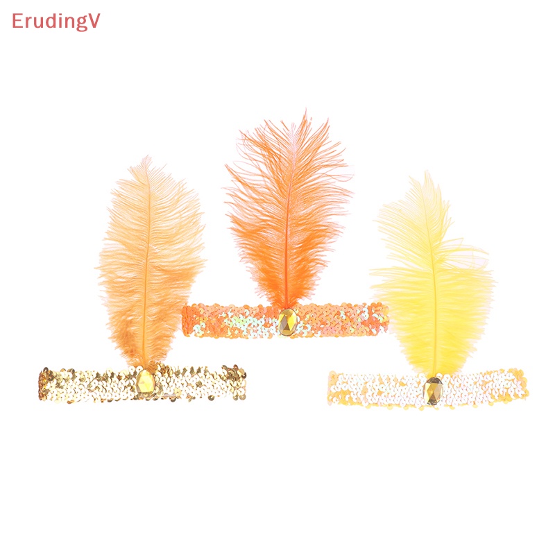 [ErudingV] Băng Đô Lông Vũ Đính Kim Sa Lấp Lánh Phong Cách Vintage Dành Cho Tiệc Hóa Trang [Mới]