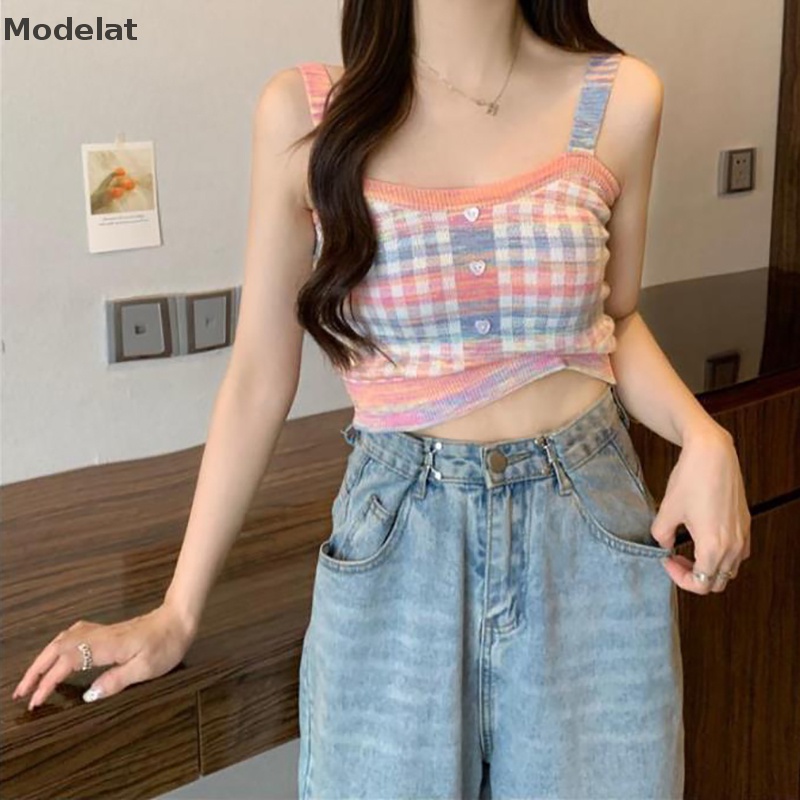 Mfc Áo Hai Dây Dệt Kim Họa Tiết Kẻ Sọc Nhiều Màu Ngọt Ngào Thời Trang Mùa Hè Cho Nữ