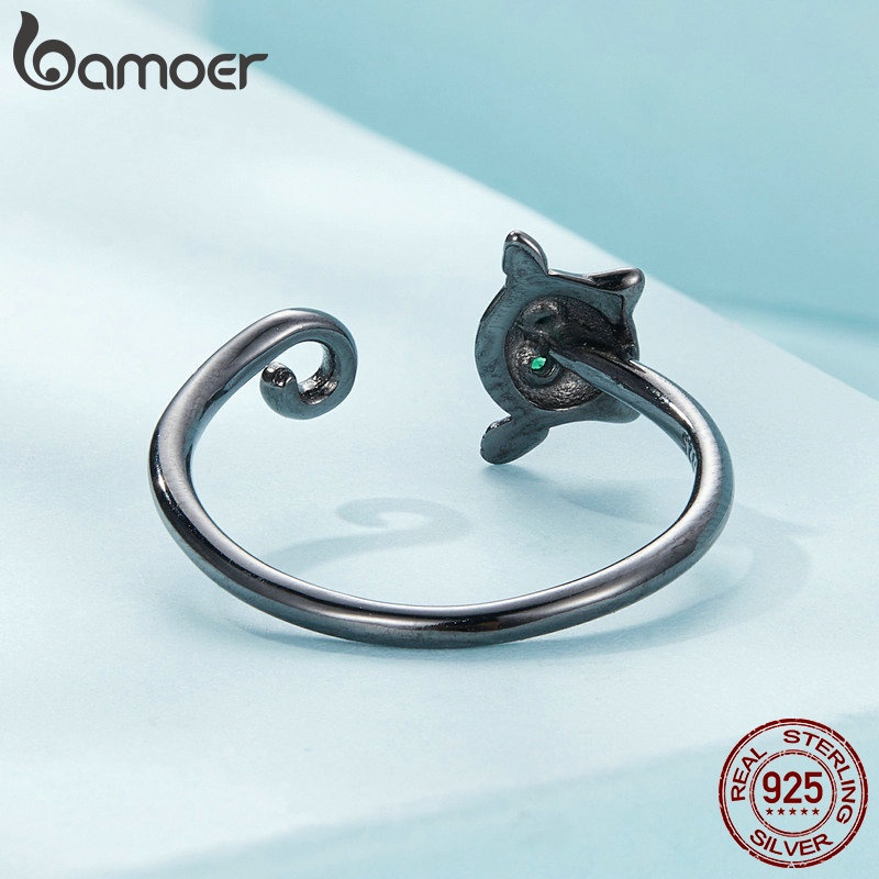 BAMOER Nhẫn Hở bạc 925 HìNh MèO ThờI Trang Cho Nữ