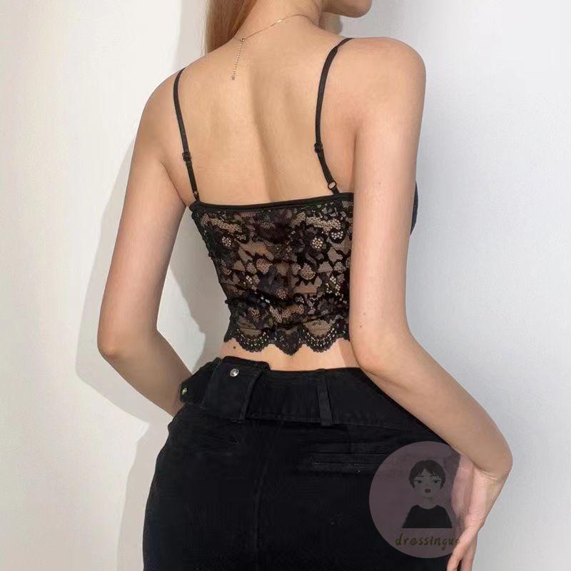 Áo Tank Top Sát Nách Phối Ren Hoa Thiết Kế Xẻ Quyến Rũ