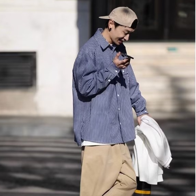 Áo Khoác Sơ Mi Tay Dài Dáng Rộng Họa Tiết Kẻ Sọc Thời Trang Retro Cao Cấp Cho Nam Nữ