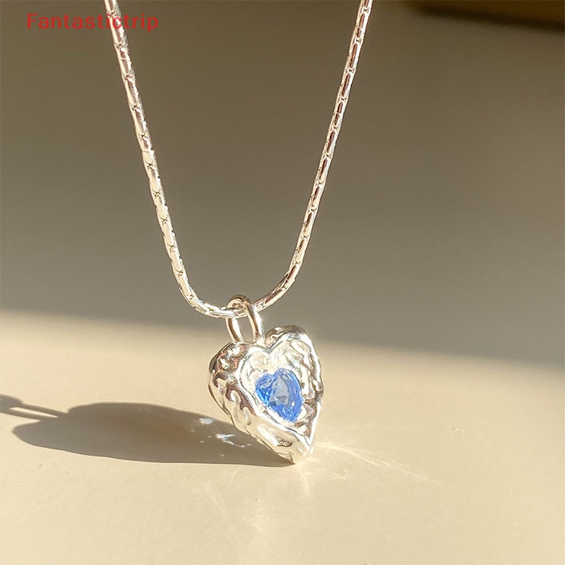Vòng cổ Mặt Trái Tim Đính Pha Lê Xanh Dương Thời Trang Hàn Quốc Dành Cho Nữ