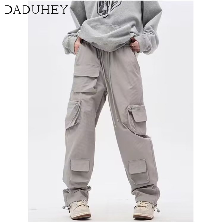 DaDuHey Men's and Women's 2023 Summer Retro High Street Multi-Pocket Washed Cotton Casual Pants American-Style Fashion All-Matching Loose Straight Cargo Pants