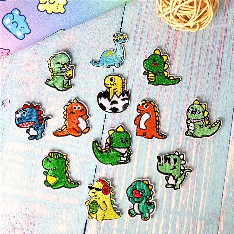 ♚ Sticker Ủi Thêu Hình Khủng Long Q-4: Phong Cách Hip hop ♚ 1 Miếng Dán Ủi Quần Áo Hình Động Vật Ngộ Nghĩnh