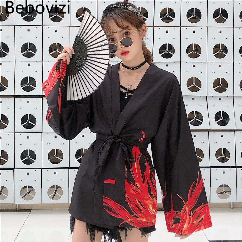 Áo Khoác Kimono In Họa Tiết Chim Phượng Hoàng Phong Cách Harajuku Nhật Bản Gợi Cảm Cho Nam Và Nữ