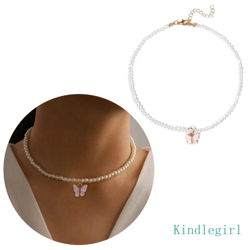 Vòng Cổ Choker Mặt Bướm Đính Ngọc Trai Nhân Tạo Thời Trang Cho Nữ