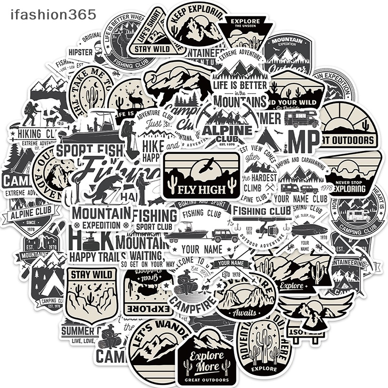 Set 56 Nhãn Dán Graffiti Màu Trắng Đen Trang Trí Xe Hơi / Vali / Laptop DIY ifashion365