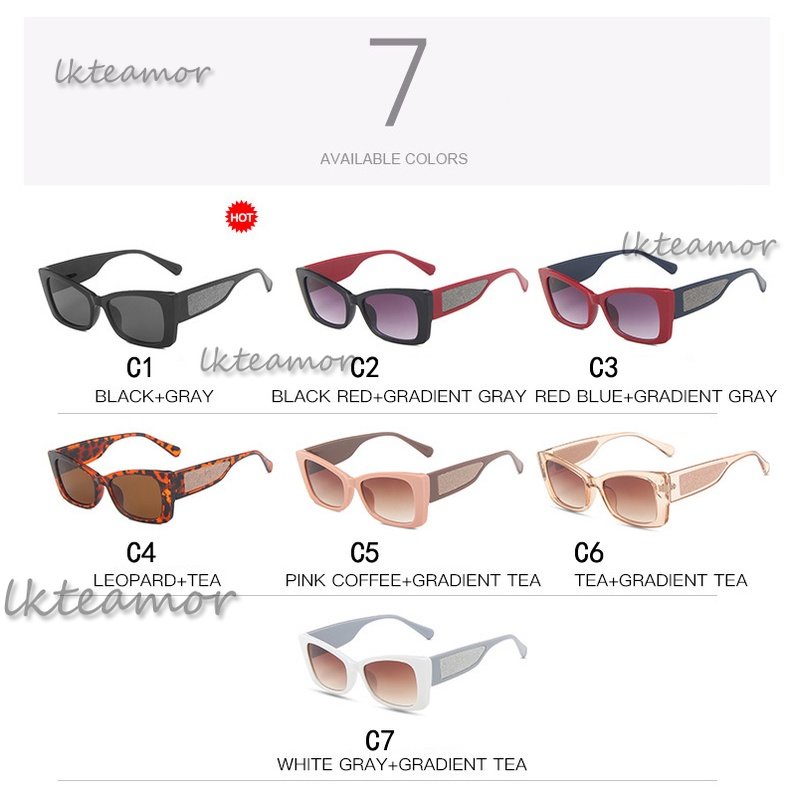 Kính Mát Hình Chữ Nhật Đính Đá Pha Lê Màu Gradient Mới Chống Tia UV400