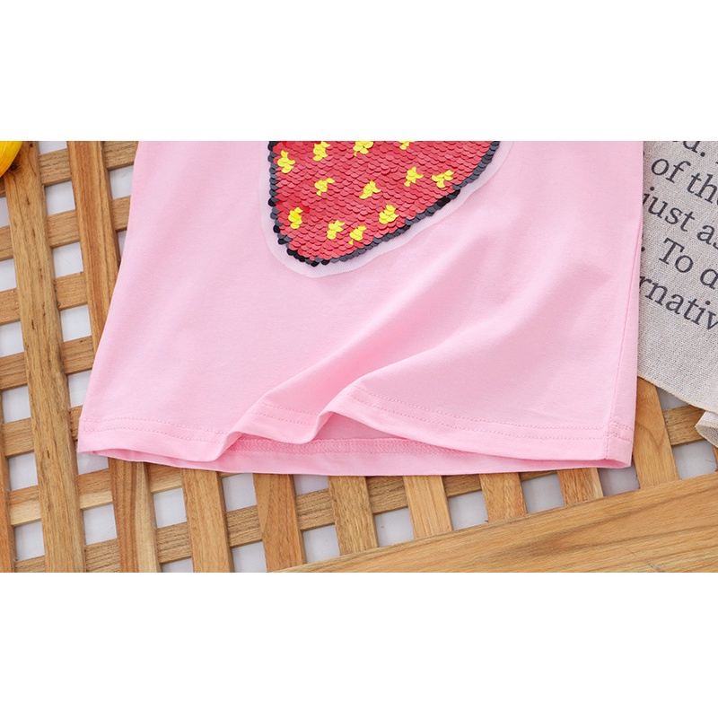 Áo Thun Tay Ngắn Bằng Cotton Đính Kim Sa Nhiều Màu Sắc Thời Trang Mùa Hè Mới Dành Cho Bé Gái 1-8 Tuổi