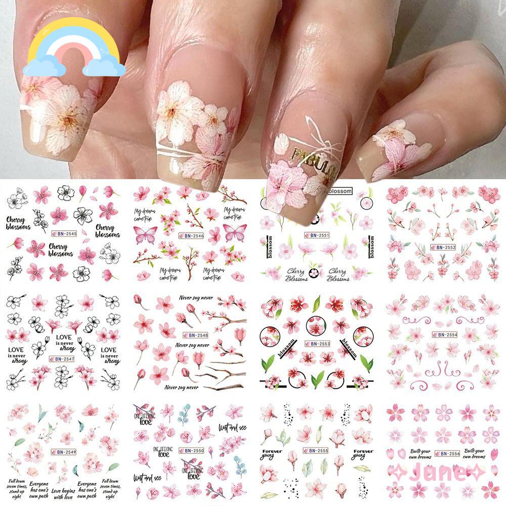 JUNE Set 12 Tấm Sticker Dán Trang Trí Móng Tay Nghệ Thuật DIY Thời Trang Xuân Hè Dành Cho Nữ