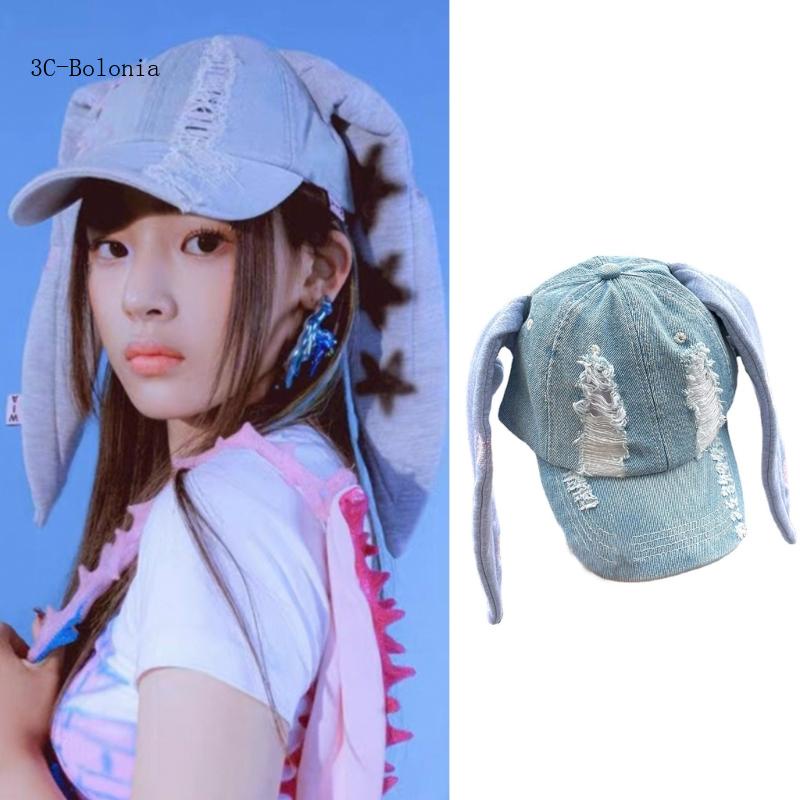 Mũ Lưỡi Trai Denim Chống Nắng Gắn Tai Thỏ Cho Nữ Y2k