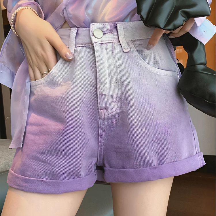 Quần Short Denim Dáng Rộng Màu Gradient Thời Trang Mùa Hè Cho Nữ