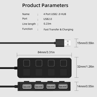 Usb 2.0 Hub Multi Splitter 4 Ports Expander Multiple Use Power Adapter With Switch For Pc Computer [Q/15]