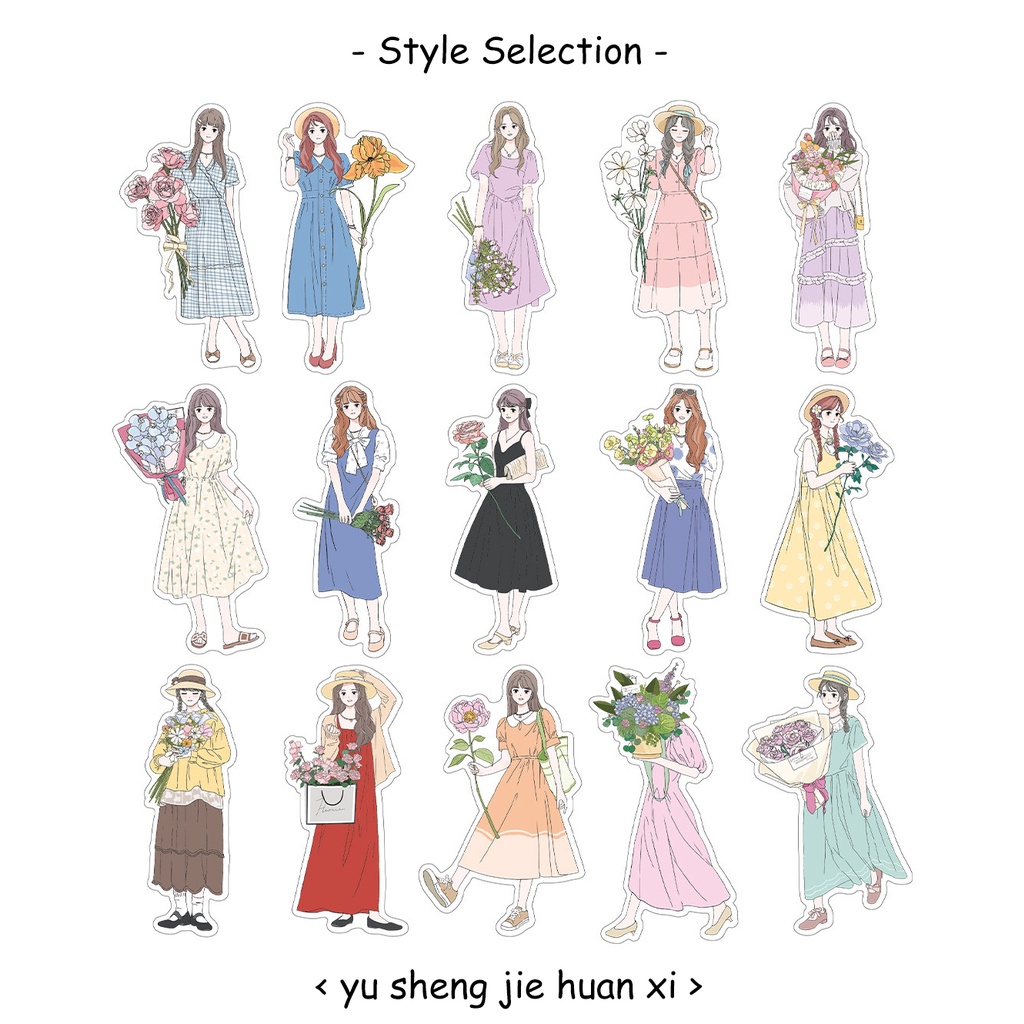 Bộ 30 Tấm Nhãn Dán PET Sơn Dầu Hình Cô Gái Xinh Xắn Trang Trí Sổ Tay DIY