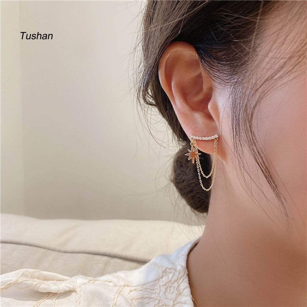 1 Đôi Bông Tai Ngôi Sao Tua Rua Đính Đá Lấp Lánh Dành Cho Nữ