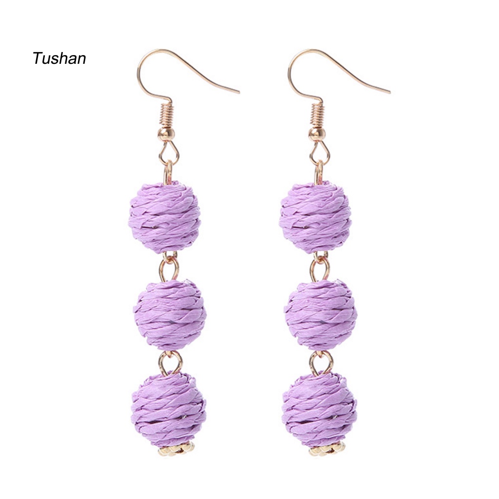 1 Đôi Bông Tai Hình Cầu Đan Mây Phong Cách Bohemian Dành Cho Nữ