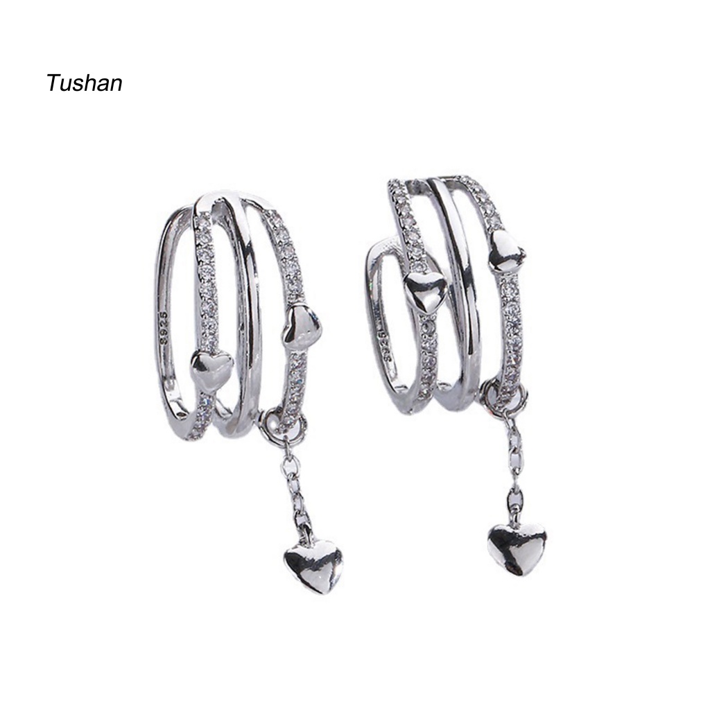 1 Khuyên Kẹp Vành Tai Nhiều Lớp Hình Trái Tim Đính Đá Thời Trang