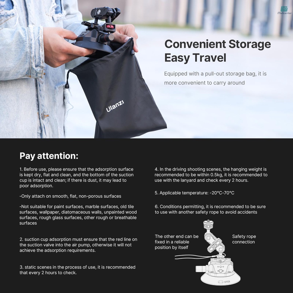 Ulanzi SC-02 4.5 Inch Suction Cup Mount for Phone Suction Camera Mount Dual 360° Rotatable Ballheads 3kg Load Weight for Sports Cameras Mirrorless Cameras