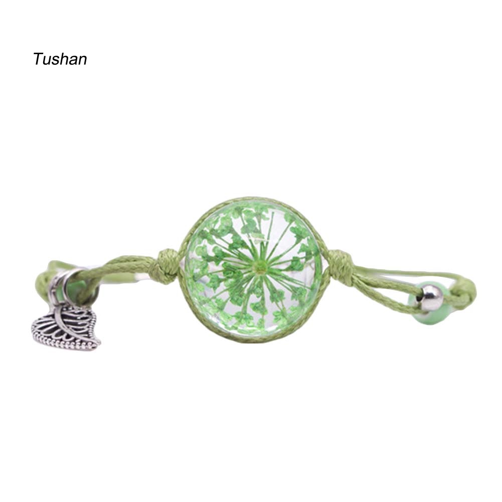 Vòng Tay Hoa Khô Thủ Công Bằng Thủy Tinh Cabochon Thời Trang Cho Nữ