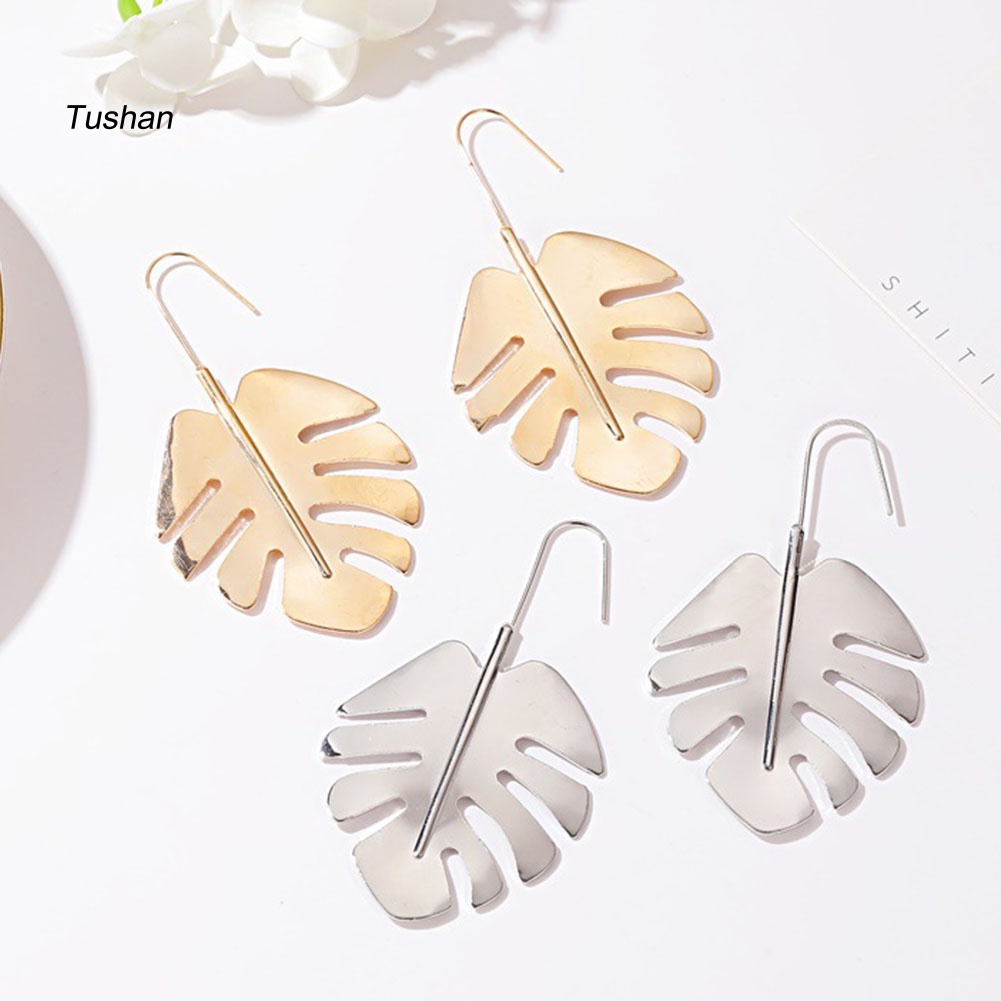 Bông Tai Dáng Dài Hình Chiếc Lá Lớn Bằng Hợp Kim Thời Trang Cho Nữ