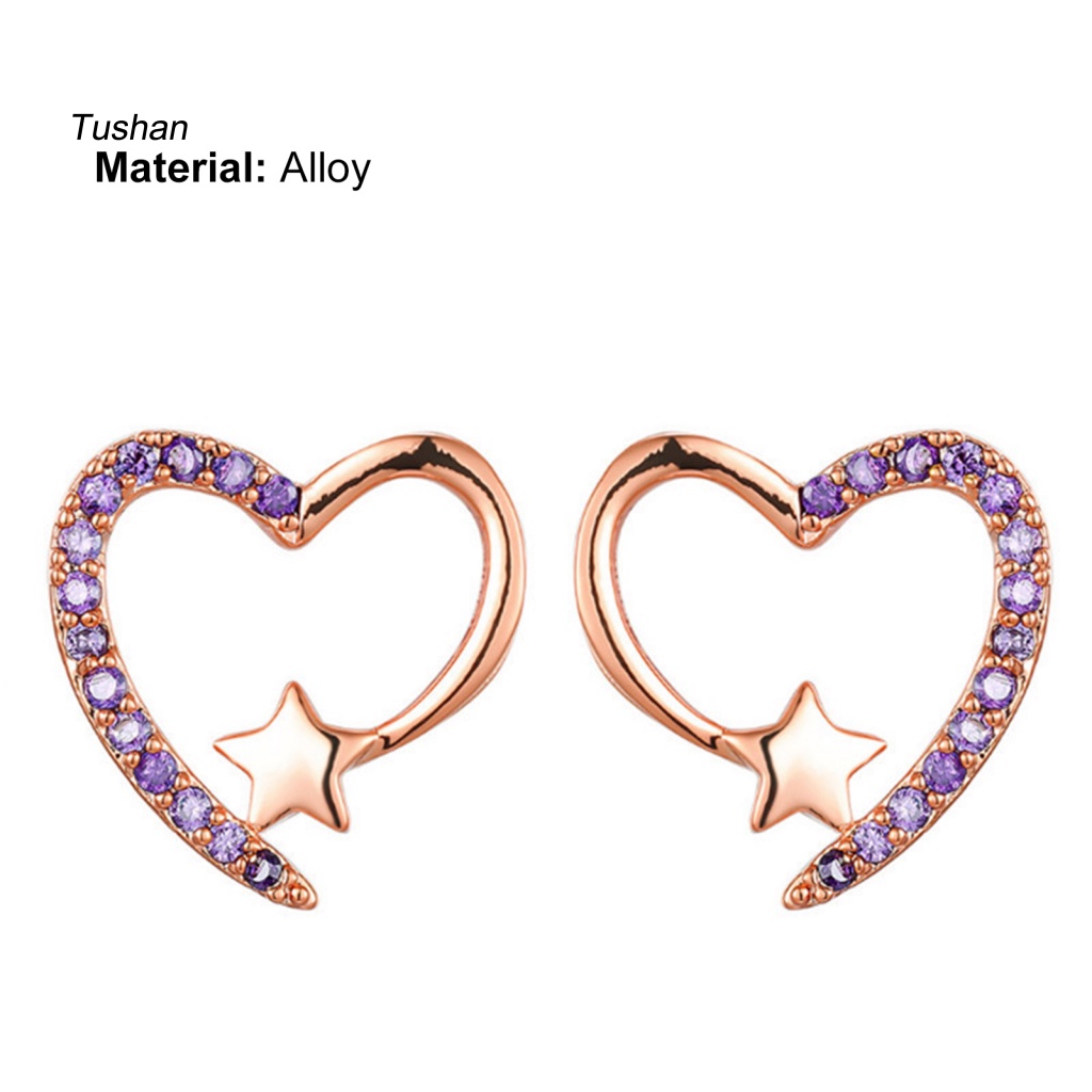 1 Đôi Bông Tai Hợp Kim Hình Trái Tim Lấp Lánh Chống Rỉ Sét Dành Cho Nữ