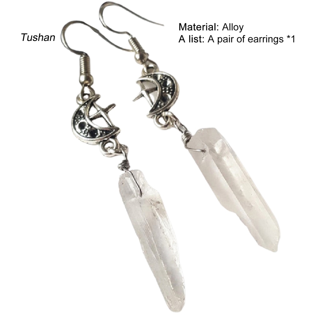 1 Đôi Bông Tai Hình Ngôi Sao / Mặt Trăng Đính Đá Tự Nhiên