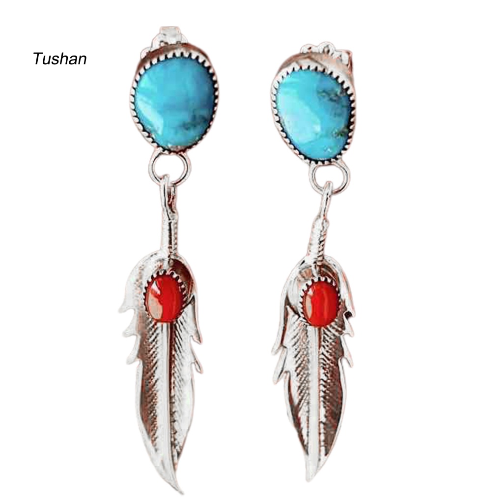 1 Đôi Bông Tai Hình Lông Vũ Đính Đá Ngọc Lam Giả Thanh Lịch Dành Cho Nữ