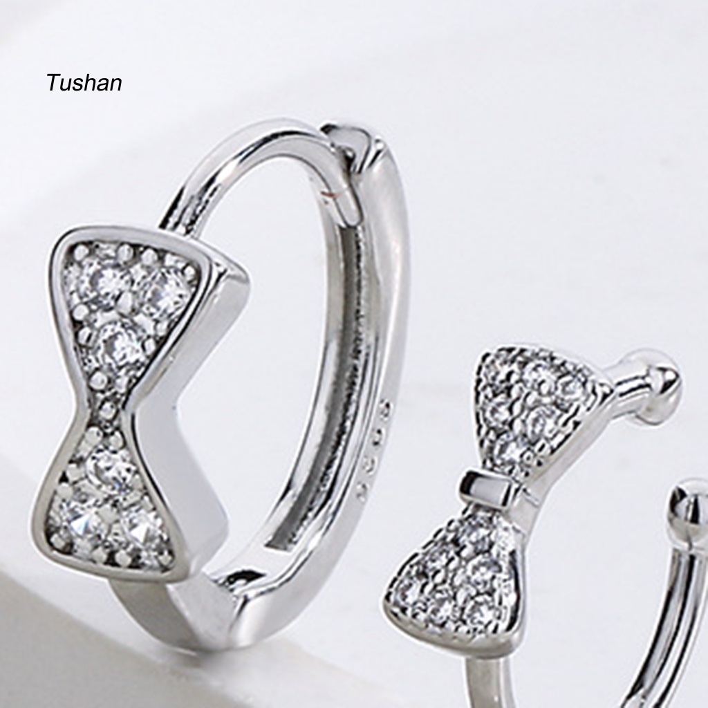 1 Khuyên Vành Tai Hình Nơ Đính Đá Lấp Lánh Phong Cách Pháp