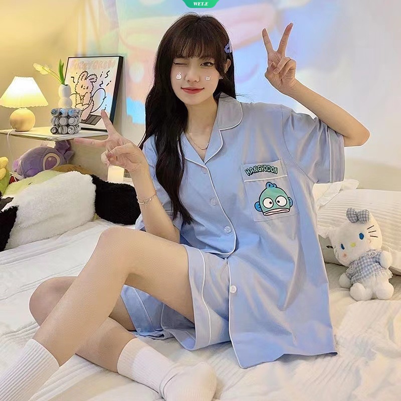 Bộ Đồ Ngủ Tay Ngắn Dáng Rộng In Hoạt Hình Phong Cách Nhật Bản Xinh Xắn Cho Nữ
