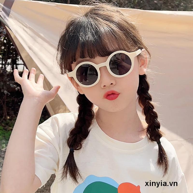 Kính mát gọng tròn chống tia UV màu trơn kiểu dáng dễ thương dành cho bé