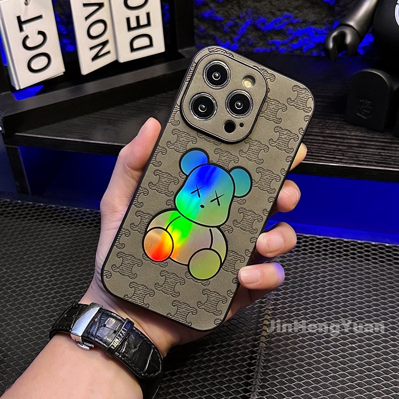 Ốp Điện Thoại Màu Laser Họa Tiết Chú Gấu Độc Đáo Chống Rơi Cho IPhone 14 12 13 11 Pro X Xs Max XR 7 8 14 Plus