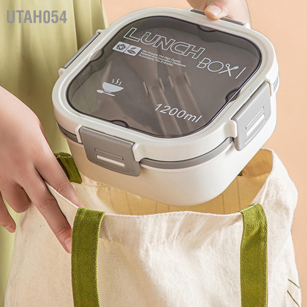 Utah054 Hộp đựng salad bằng nhựa 2 lớp an toàn cho lò vi sóng thức ăn trưa di động Giảm mỡ trái cây dã ngoại thực phẩm nhẹ nhân viên văn phòng