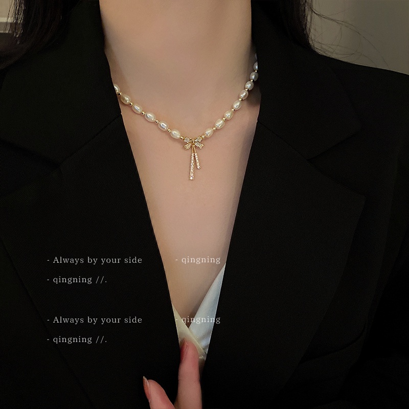 Dây Chuyền Ngọc Trai Hình Nơ Phong Cách Mới 2023