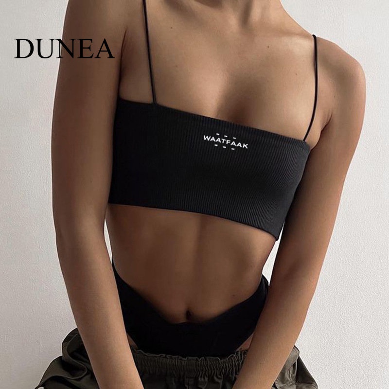DUNEA Áo Croptop Hai Dây In Họa Tiết Xinh Xắn Dành Cho Nữ