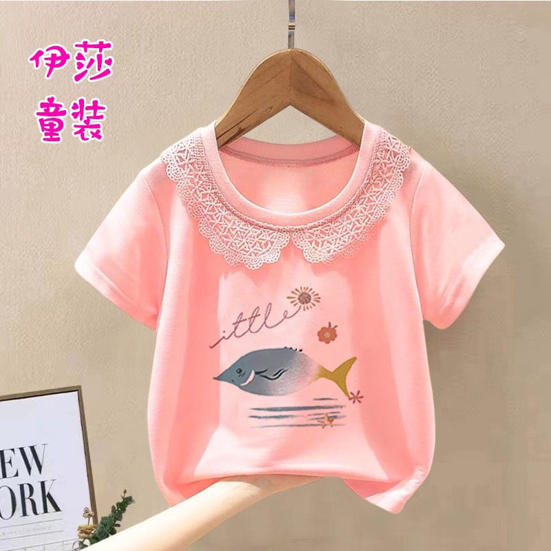 Áo Thun Cotton Nguyên Chất Tay Ngắn Phong Cách Phương Tây Thời Trang Mùa Hè Cho Bé Gái