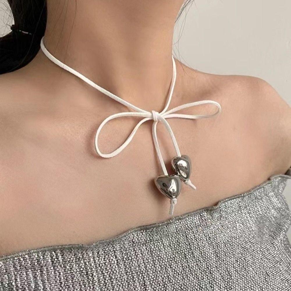 Vòng Cổ Mặt Hình Trái Tim Thắt Nơ VANES1 Y2K Phong Cách Hàn Quốc Đơn Giản Ngọt Ngào