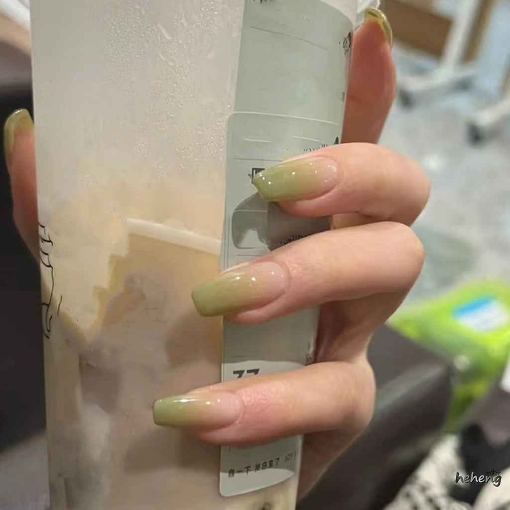 Bộ 24 Móng Tay Giả Màu Sắc Matcha Lâu Trôi Không Gây Dị Ứng