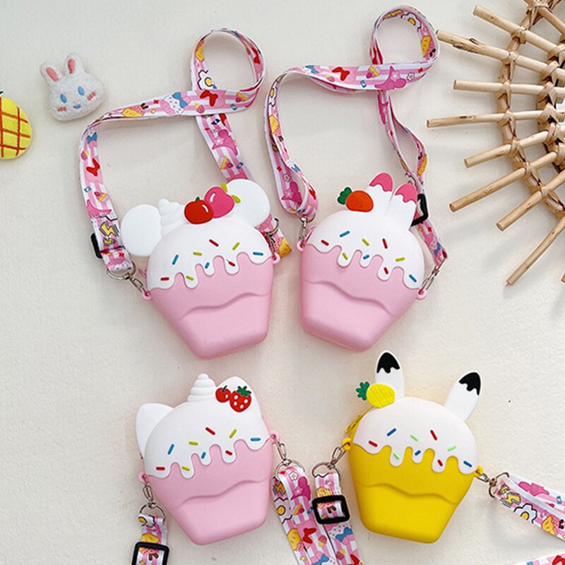Túi Đeo Chéo Bằng Silicon Họa Tiết Hoạt Hình Cây Kem Dễ Thương Cho Bé Gái
