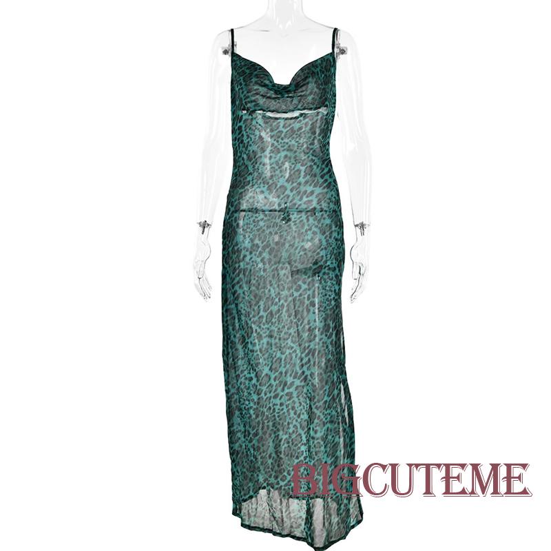 Đầm Dài Sát Nách Hở Lưng Họa Tiết Da Báo Thời Trang Đi Biển Mùa Hè Cho Nữ