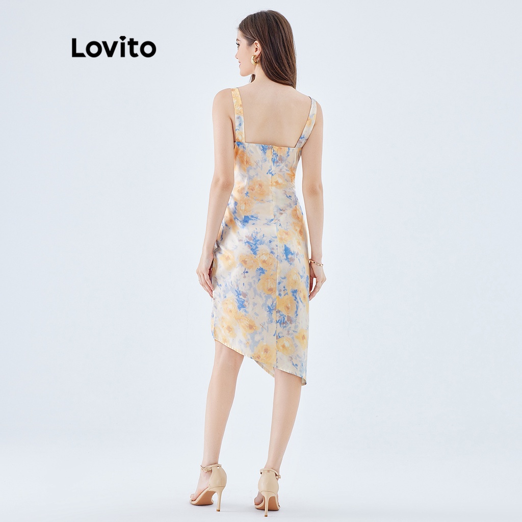 Đầm Lovito midi bút chì không tay xếp nếp nhuộm màu loang phong cách vintage dành cho nữ L49ED113 (nhiều màu sắc)