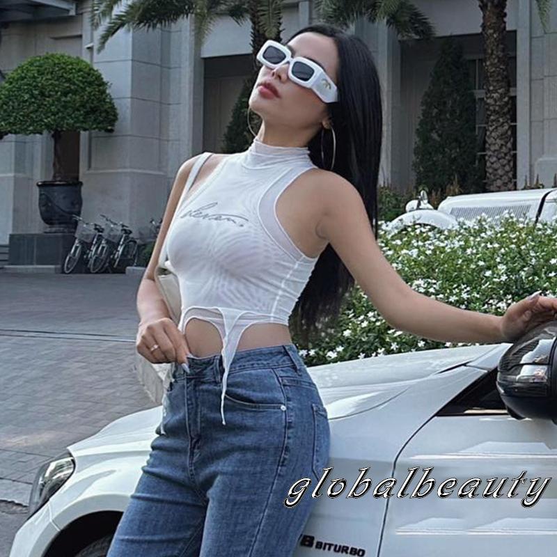 Áo Thun Không Tay Cổ Lọ In Chữ Thời Trang Dành Cho Nữ