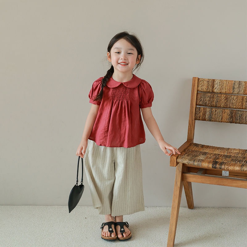 Quần Ống Rộng Họa Tiết Kẻ Sọc Thoải Mái Dễ Phối Đồ Thời Trang Mùa Hè Cho Bé Gái