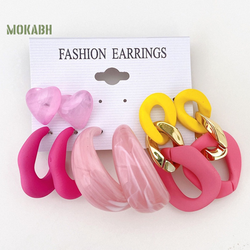 Set 4 / 6 Đôi Khuyên Tai Hình Học Trái Tim Màu Kẹo Ngọt Bằng Acrylic Sáng Tạo