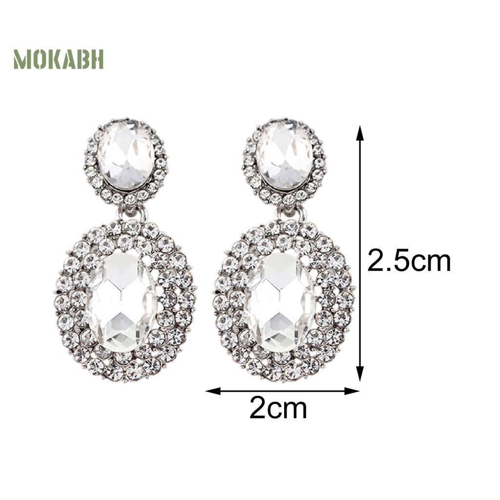 1 Đôi Bông Tai Oval Đính Đá Sang Trọng Phong Cách Retro