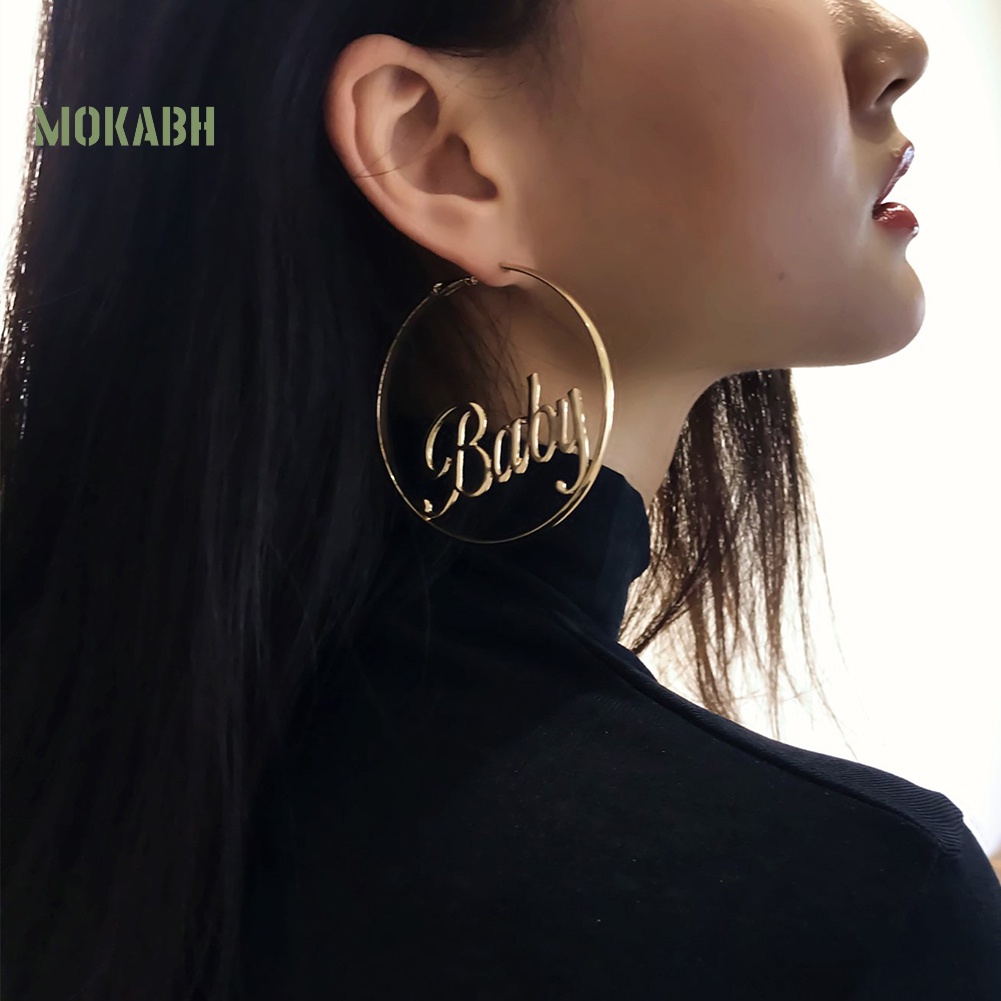 Bông Tai Tròn Khắc Chữ Baby Thời Trang Dành Cho Nữ