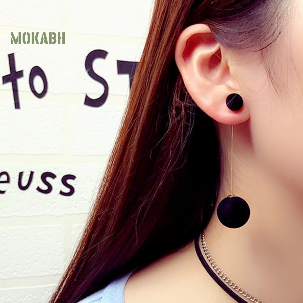 Bông Tai Hai Mặt Dáng Dài Đính Bóng Lông Giả Thời Trang Cho Nữ