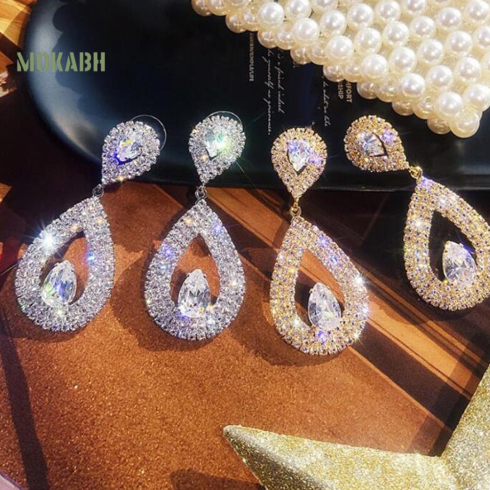 Bông Tai Hình Giọt Nước Đính Đá Hình Trái Tim Thanh Lịch Cho Nữ