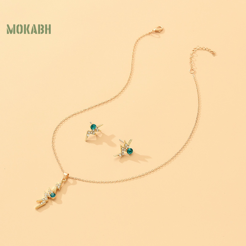 1 Bộ Vòng cổ + Bông Tai Hình Học Đính Đá Lấp Lánh Có Thể Điều Chỉnh Thời Trang Dành Cho Nữ