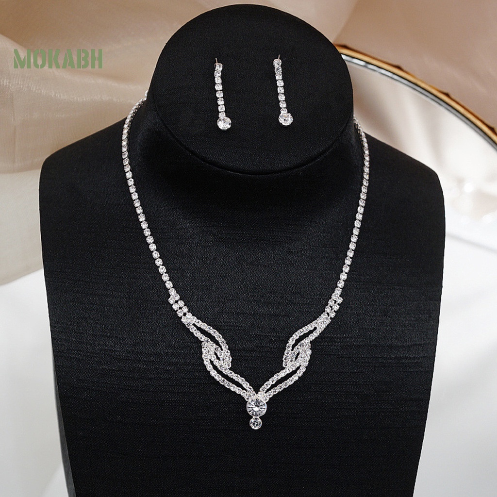 Bộ Trang Sức 2 Món Gồm Vòng cổ / Bông Tai Nhiều Lớp Đính Đá Sang Trọng Cho Nữ